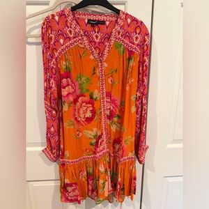TOLANI Orange and Pink Printed Boho Top